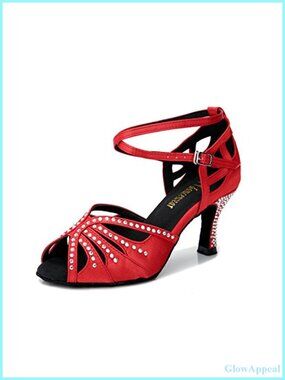 Rhinestone Ballroom Dance Shoes Suede Sole Latin Salsa Performance